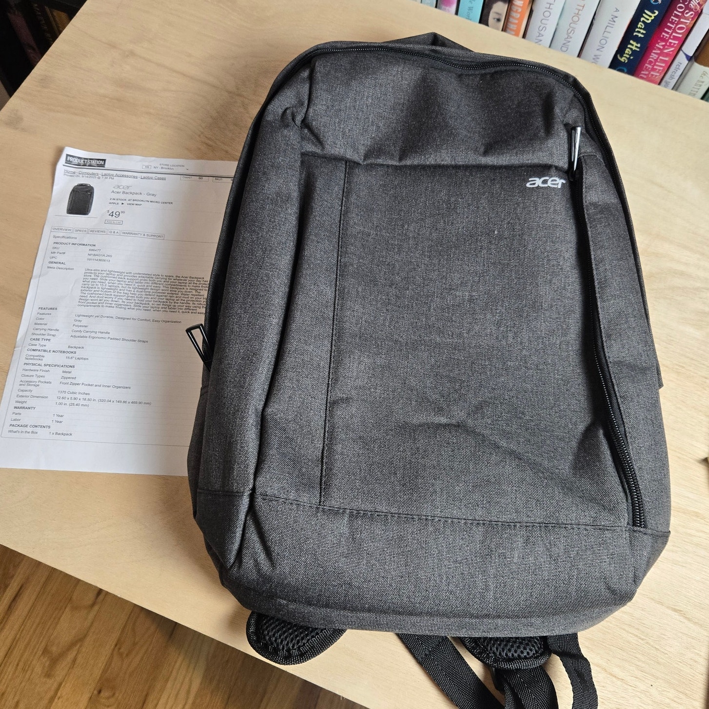 Nwot Acer Laptop Backpack  Gray